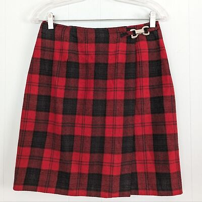 #ad Vintage Epogee red plaid wrap skirt Size 8 $24.99