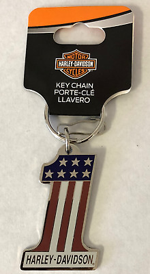 Harley Davidson Number 1 Red White Blue Metal Key Chain NEW $10.34