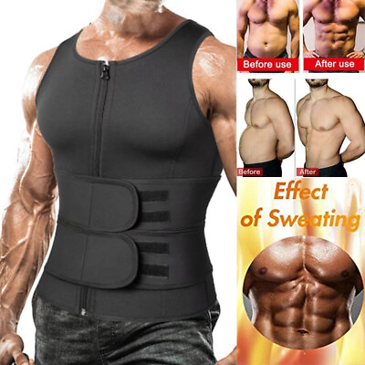 #ad Men Sauna Thermo Sweat Waist Trainer Tank Top Vest Suit Body Shaper Belt Corset $22.79