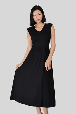 #ad Women’s Black Dress bohemian Casual V neck Sleeveless Maxi long $49.00