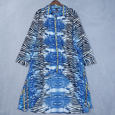 #ad Ashley Stewart Blouse Womens Size 22 Blue Animal Zebra Print Hi Low Kimono Boho $29.99