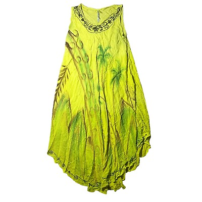 #ad Ocean Breeze boho Tank Dress Swim Cover Up Green Floral Free Size OS $19.97