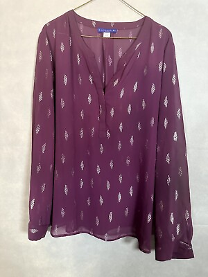 Simply Styled By Sears Womens Shirt Long Sleeve Blouse Floral Size Medium V Neck $7.91