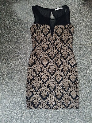 #ad MUST HAVE Size Small Brocade mesh Black and Gold Cocktail Dress BodyCon small $17.40