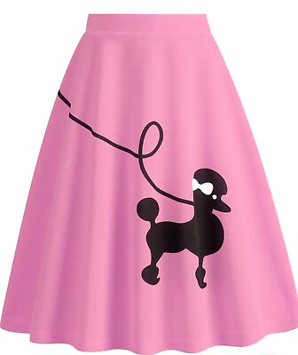 New Women#x27;s 1950s Pink Poodle Rockabilly Skirt A Line Rock Skire 32” Waste 26” L $34.20