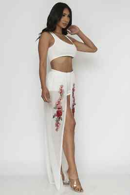 #ad White 2pc Crop Top and Short Set with Maxi Skirt Size Medium $29.95