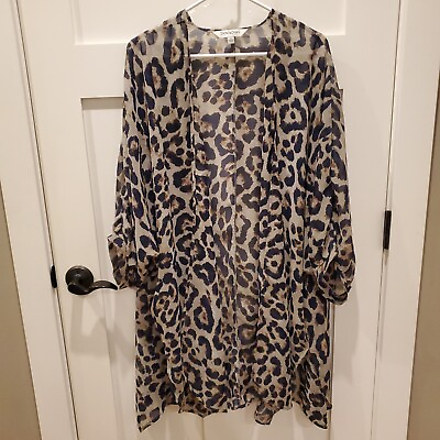 Davi amp; Dani Sheer Beach Cover up Navy Leopard Print Size S Fits 1X Open Front $15.98
