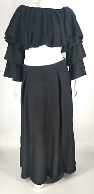 Plus Size Maxi Skirt and Cropped Top Set With Ruffled Rumba Trim and Sleeves $54.00