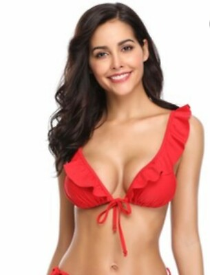 VARSDODO VD1211220 Red Sexy Bikini Swimsuit Bra Top Sz L 82% Nylon 18% Spandex $34.99