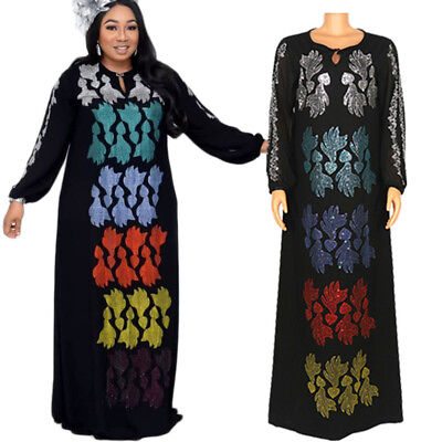 #ad African Dashiki Muslim Women Kaftan Long Sleeve Maxi Dress Abaya Caftan Moroccan $42.25