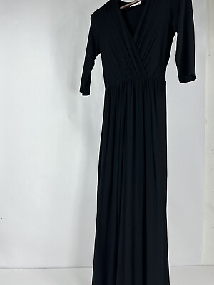 #ad Bailey 44 Dress Size M Black Maxi 3 4 1 2 Sleeves Stretch Long Gown Cozy $15.00