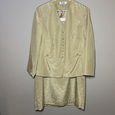 #ad Emily Skirt Suit Set Size 14W Beige Cream Long Sleeve 5 Button Lined $35.99