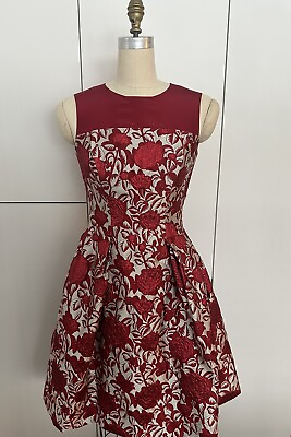 #ad Auth Carolina Herrera Fit amp; Flare Rose Print Cocktail Dress MSRP$3290 US SZ 6 $499.95