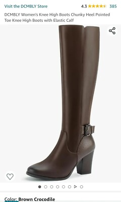 #ad Women#x27;s Knee High Boots Chunky Heel High Elastic Calf Size 6.5 $27.00