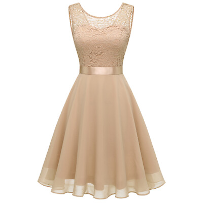 Women#x27;s Floral Lace Short Bridesmaid Dress Sleeveless Cocktail Party Dress US $16.99