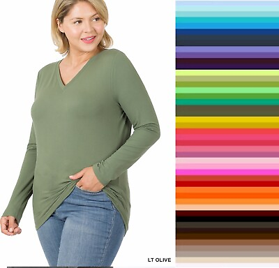 Plus Size Zenana V Neck TShirt Long Sleeve Buttery Soft Top XL 1X 2X 3X $14.95