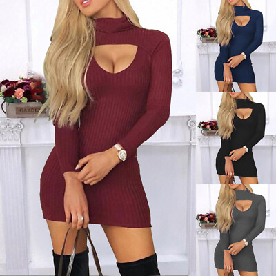 #ad Women#x27;s Sexy Long Sleeve Dress Hollow V Neck Tassels Cocktail Midi Party Dresses $39.19