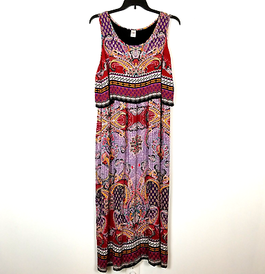 #ad Bila Women Plus Maxi Dress Size 2XL Sleeveless Printed Multicolor Side Slit $21.24