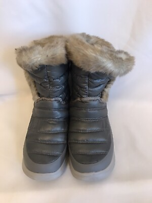 #ad The North Face Thermoball Faux Fur Quilted Gray Snow Boots Size 6 $40.00