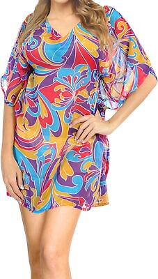 #ad LA LEELA Women#x27;s Plus Size Kimono Bikini Cover Ups Swimwear US 8 16W Multi F961 $24.24