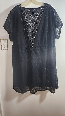 #ad Catalina Short Sleve Black Pullover Beach POOL Laser Cut Cover up Size 3X $17.99