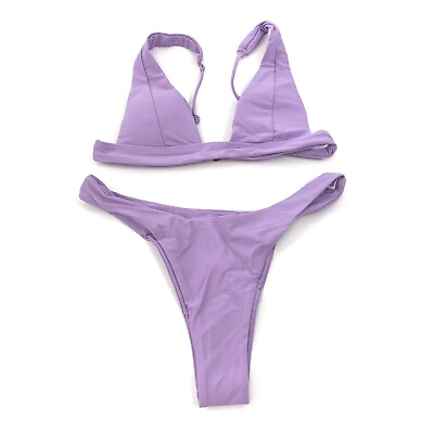 #ad Jeniulet Womens Size S 2PC High Cut Cheeky Bikini Set Padded Adjustable Lavender $9.99