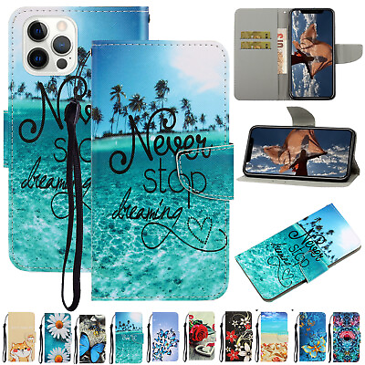 For iPhone 13 12 14 Pro Max 11 7 8 SE Magnetic Leather Pattern Wallet Case Cover $9.99