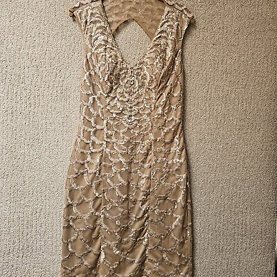#ad #ad Sue Wong Nocturne Cocktail Dress Size 10 Beige Nude Sequin Lace Designer Party $49.95