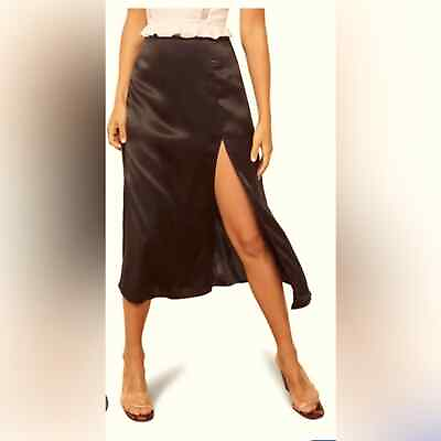 #ad Reformation Pigale satin black skirt in size 10 $60.00