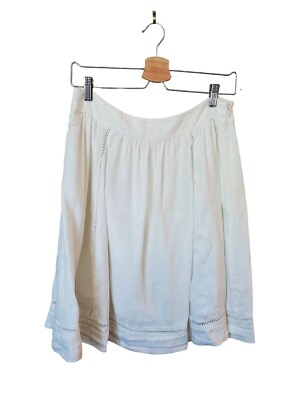 #ad Ann Taylor Women#x27;s Size 8 Skirt Midi Cream Fit Flare Linen Embordered Hem EUC $19.99