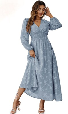 #ad #ad simplee dress M bell sleeves dusti blue long pretty dress $15.00