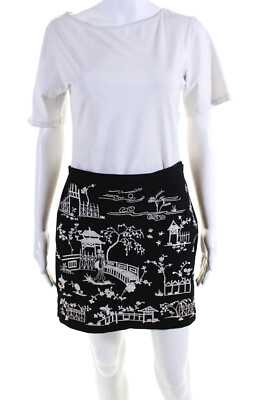 #ad BCBG Max Azria Woven Pagoda House Embroidered Mini Pencil Skirt Black Size 6 $40.81