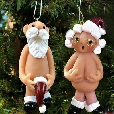 2Pcs Resin Santa Claus Ornament Naked Santa Naughty Funny Christmas Tree Pendant $12.95