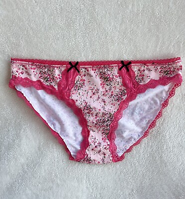 #ad Sweet Ambrielle Pink Floral Cotton Plus Size Bikini Panties w Lace Trim Sz 9 XXL $24.99