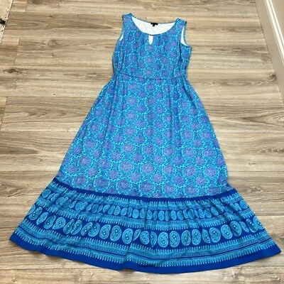 #ad #ad Talbots blue paisley print maxi dress bohemian vibe size Medium $35.00
