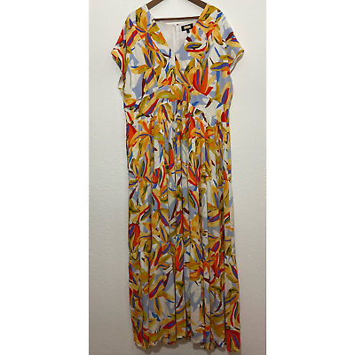 #ad Alexia Admor Size 2X Women Yellow Red Floral Maxi Dress V Neck Cap Sleeve $29.99