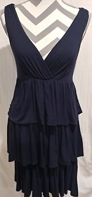 j crew navy blue layered ruffle asymmetrical closing sleeveless dress summer XS $12.99