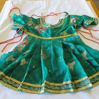 #ad #ad NEW GREEN Gold SILVER SARI Dress BABY SIZE 9 12 MONTHS Baby GIRL Party DRESS $14.99