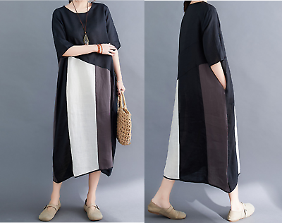 #ad Women Short Sleeve Casual Cotton Linen Maxi Dresses with Pockets $16.00