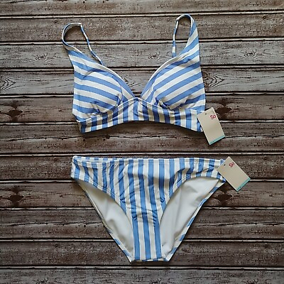 #ad NWT Swimsuit Bikini 2ps Set Periwinkle Stripe Size Large $20.80