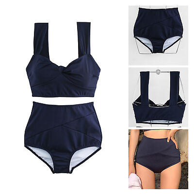#ad Bandeau Bikini Set Comfortable Stretchy Separated High Waist Bikinis Set Blue $12.31