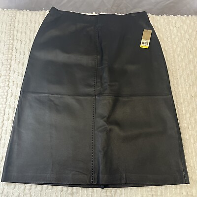 #ad Women’s Massini Size 12 Black Leather Skirt NWT $24.99