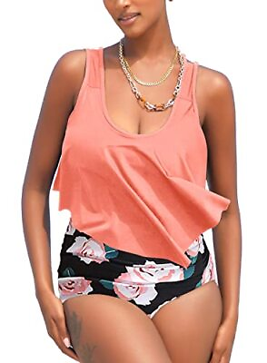 I2CRAZY Swimsuit Cover Ups for Women 2 Piece Ruffle Flounce Racerback Top with $12.99