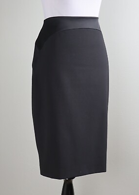 #ad ANTONIO MELANI $149 Solid Black Satin Trim Lined Zip Back Pencil Skirt Size 2 $19.99