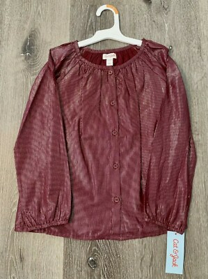 New Cat and Jack Girls Long Sleeve Button Up Blouse Burgundy 7 8 or 10 12 $10.99