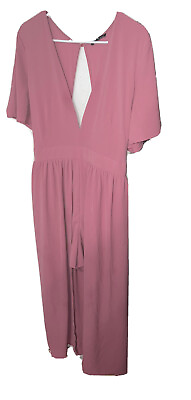 #ad Haute Monde Romper Maxi Dress Plus Size 3X Rose Pink V Neck $19.54