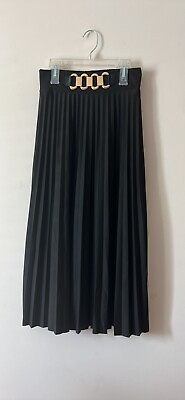 #ad Women#x27;s Pleated A Line Midi Skirt Black S M Evening Casual $15.00