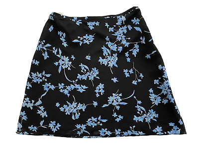 #ad Casual Corner Annex Petite A Line Skirt Black Blue Floral Lined Knee Size 8P NWT $22.45