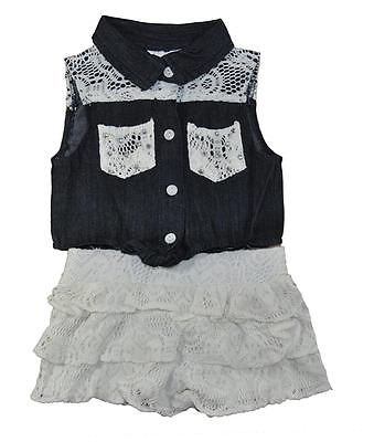 Pinkhouse Toddler Little Girls Chambray amp; White Lace Romper 2T 3T 4T 4 5 6 6X $9.74