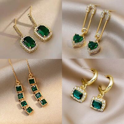 #ad Luxury Earrings For Women Fashion Green Zircon Drop Earrings Korean Style Party $29.99